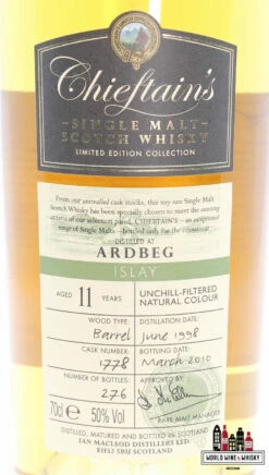 Ardbeg 11 Years Old 1998 2010 - Cask 1778 - Chieftain's Choice - Ian Macleod 50% (1 Of 276) -Drank Sale Winkel ardbeg ardbeg 11 years old 1998 2010 cask 1778 chi 2