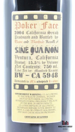 Sine Qua Non - Poker Face 2004 - Syrah 15.5% (100 Parker Points) 10 Sine Qua Non - Poker Face 2004 - Syrah 15.5% (100 Parker Points) -Drank Sale Winkel sine qua non sine qua non poker face 2004 syrah 15 3